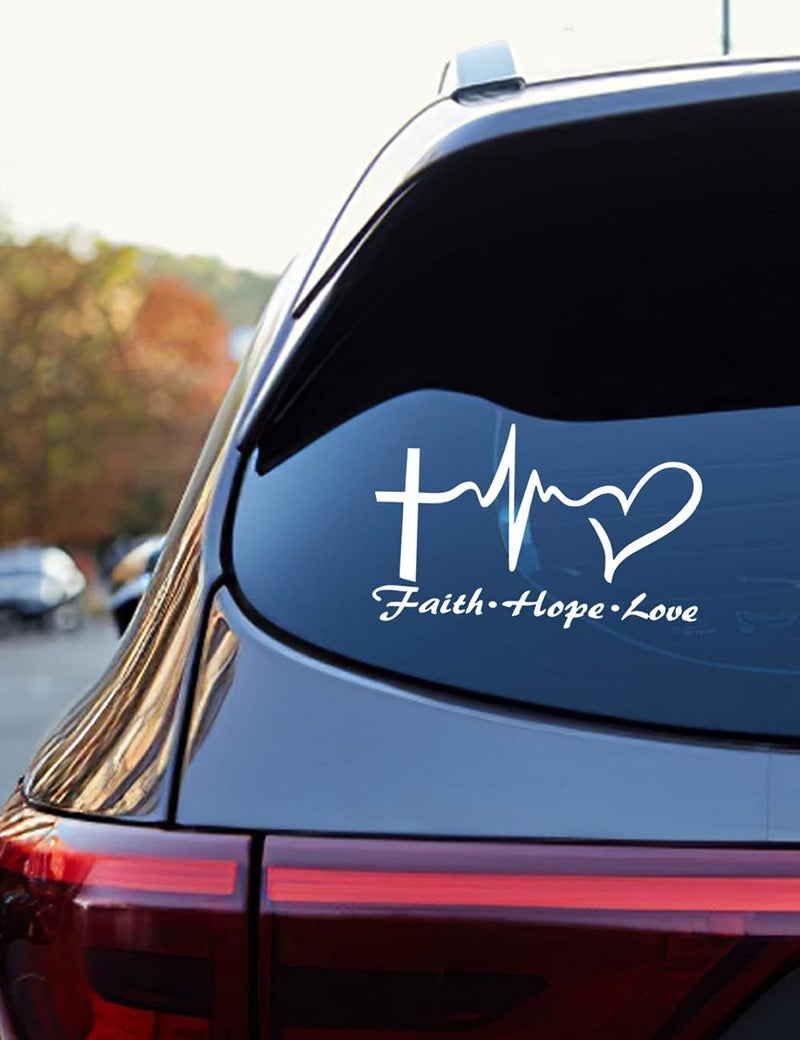 SHENYI ملصقات مصورة للسيارة من Hope Faith Love Heart ملصق فينيل على شكل صليب يسوع لنوافذ السيارات والأجهزة اللوحية وأجهزة الكمبيوتر المحمول وزجاجات المياه (أبيض) - Image 1